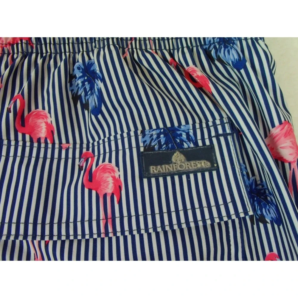Rainforest‎ Men's Swim Trunks Size XL Flamingos Striped Lined Swimsuit Shorts